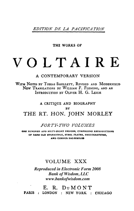 (image for) The Works of Voltaire, Vol. 30 of 42 vols + INDEX volume 43 - Click Image to Close